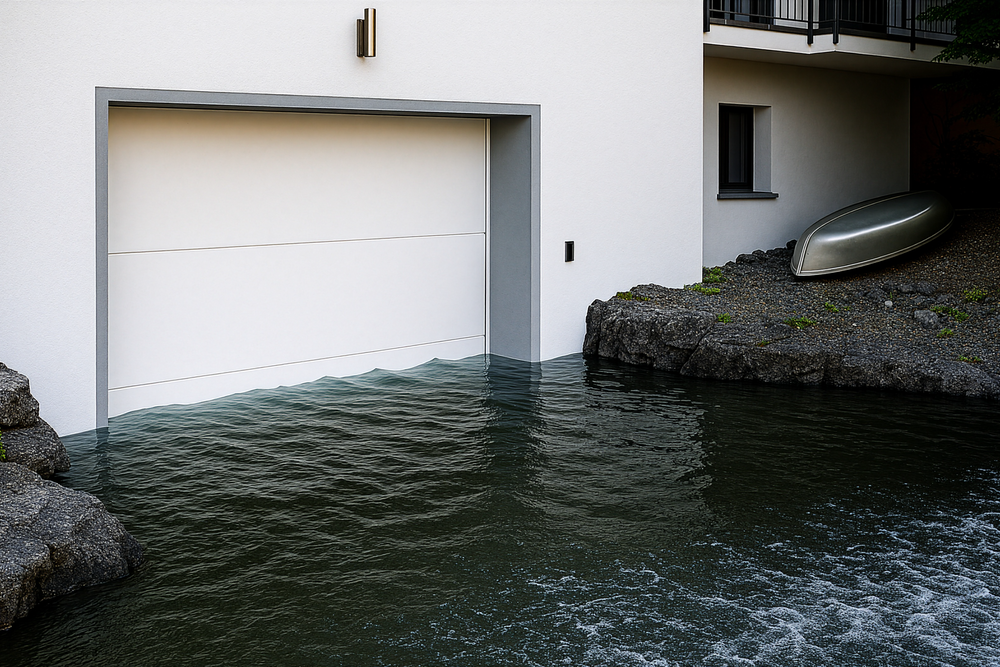 Garagentor mit intergriertem Hochwasserschutz